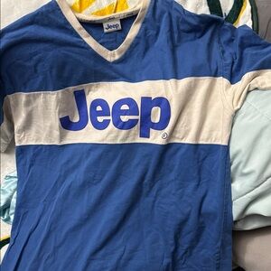 Jeep Blue and Cream V-Neck Tee